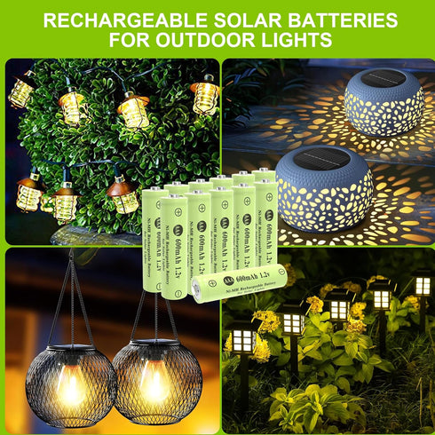 Porvoo AAA Ni-MH 600mAh 1.2V Rechargeable Batteries, AAA Solar Batteries for Outdoor Solar Lights, Garden Lights, String Lights (12 Pack AAA)...
