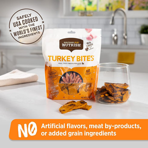 Rachael Ray Nutrish Turkey Bites Real Meat Grain Free Dog Treats, Turkey Recipe with Hickory Smoked Bacon Flavor, 12 Ounces (Packaging May Vary)...