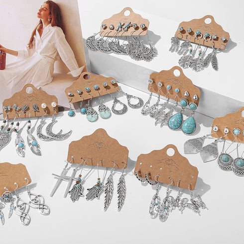 45 Pairs Silver Drop Dangle Earrings Set for Women, Boho Vintage Bronze Waterdrop Dangling Earrings...