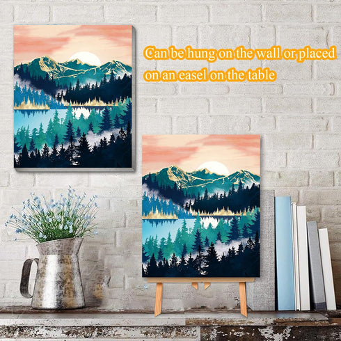 CYNART Framed and Easel Landscape Easy Paint by Numbers Kit for Adults,Sunset Lake Abstract Paint by Numbers Kit for Beginner Home Table and Gift ...