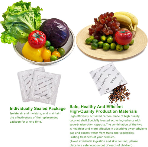 Produce Freshness Preserver Saver - Keep Fruits and Vegetables Fresh Longer, Ethylene Gas and Odor Absorber in Refrigerator (12 Refill Sachets)...