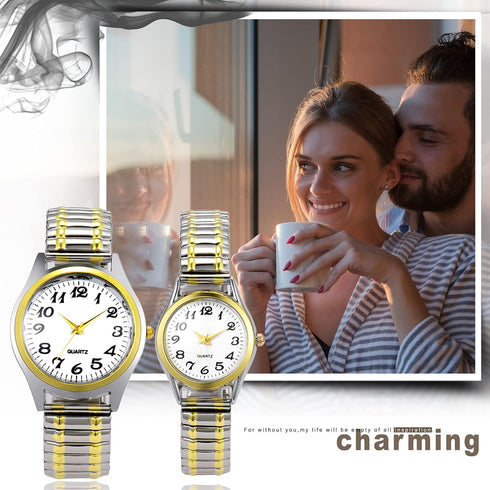 Lancardo Men's Elastic Band Watch: Analog Quartz Round Face Stretch Band Easy to Read Silver Gold Tone Wrist Watch Father's Day...