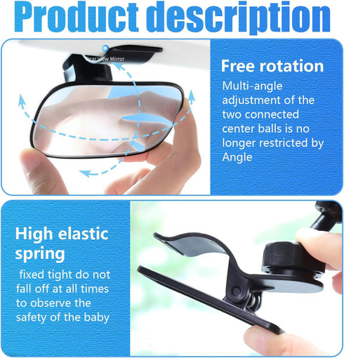 1 PC Car Interior Baby Viewing Mirror, Large Field of View Curved Mirror No Need to Look Back, Sun Visor Clip-on Installation Multiangle Adjustabl...