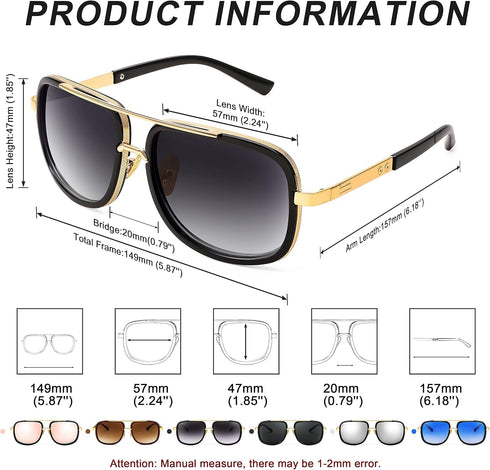 FEISEDY Retro Trendy Aviator Sunglasses Women Men Classic Vintage Square Sunglasses 70s Large Metal Shades B2321...