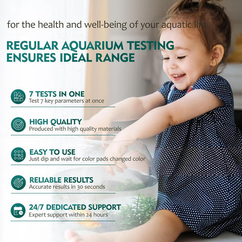 7 in 1 Aquarium Test Strips, 125 Count Fish Tank Test Strips for Freshwater Saltwater Pond, Water Testing Kit Aquarium for Chlorine, Total Hardnes...