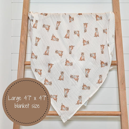 Swaddle Blanket | 100% Muslin Cotton | Gender Neutral Newborn and Baby Nursery Essentials for Girls and Boys, Registry | Baby Tiger Cub Print...