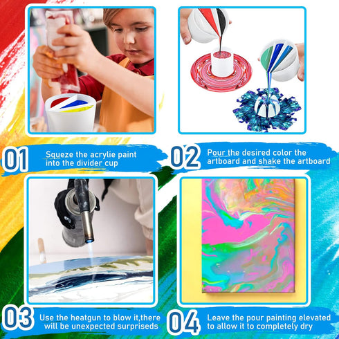 7 Pcs Paint Pour Cup Bundle 3 Pcs Acrylic Paint Pouring Cup Multi Channel Split Cup for Paint Pouring 2 Pcs Large Open Cup 2pcs Flower Pour Cup fo...