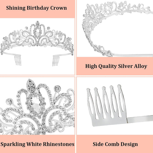 Silver Crowns for Women Rhinestone Princess Tiara with Combs for Birthday Prom Bridal Shower Wedding Halloween Party...
