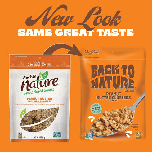Back to Nature Granola Clusters Cereal - Non-GMO, Plant Based Snacks made with Whole Grain Rolled Oats - Peanut Butter Clusters, 11 Ounce...