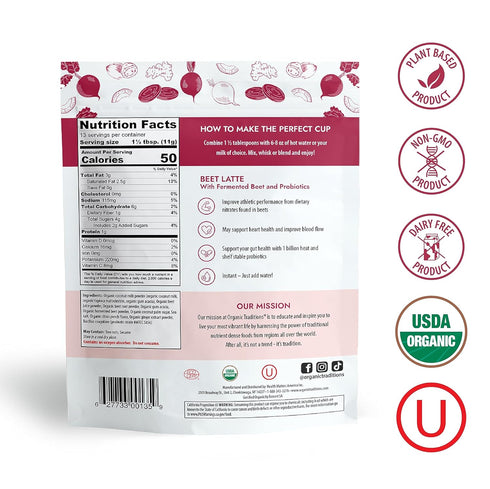 Organic Traditions Beet Latte with Fermented Beetroot Instant Dairy Free Superfood Latte for Energy Pink Drink Instant Tea Latte,150g/5.3oz Bag...