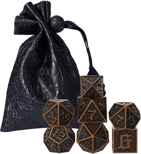 UDIXI Metal DND Dice Maze Carved D&D Dice Set 7PCS Copper Metal Dice with Leather Pouch for Dungeons and Dragons Role Playing Games...