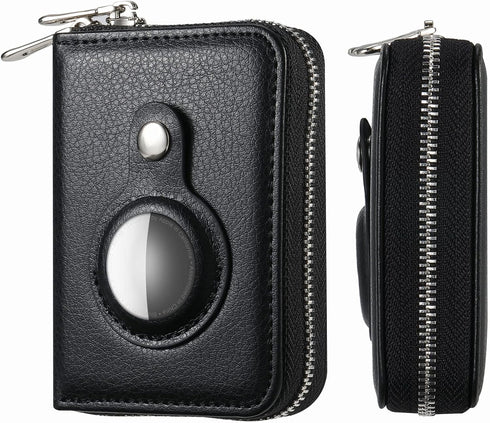 AirTag Credit Card Holder Wallet for Men Women Air Tag RFID Blocking Leather Cash Cards Organizer Zipper Wallet Case Black...