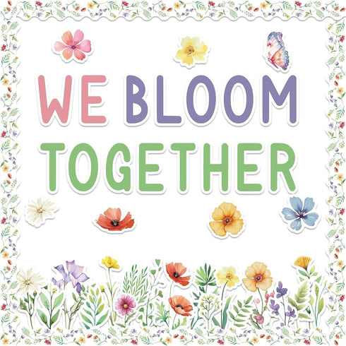 Wildflower Bulletin Board Kit for Sum-mer Theme Wild Flower Boarders Classroom Wall Decoration Daisy Butterfly Cutouts We Bloom Together Floral Se...