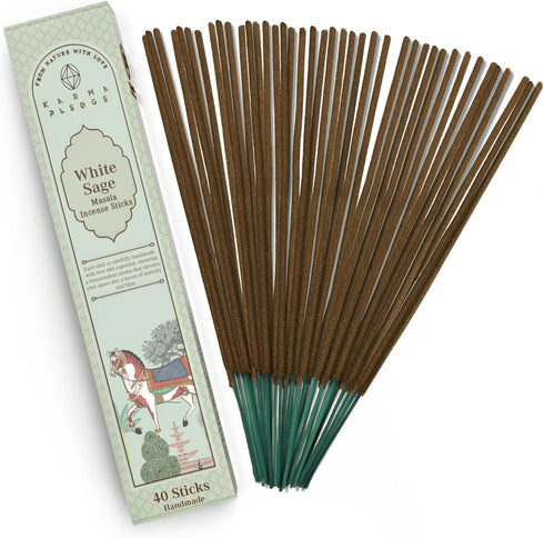 White Sage Masala Incense Sticks, Organic Hand Rolled Incense, Natural Herbs & Aromatic Ingredients, Contain 40 Sticks Inside, Burn Time 45-60 Min...