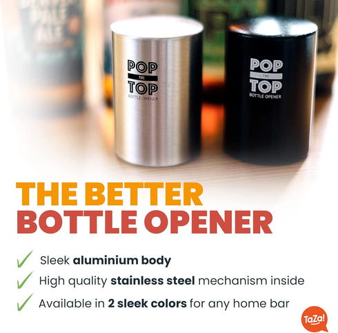 Pop-the-Top Beer Bottle Opener (Black): Automatic Bottle Cap Opener, Push Down Pop Off Bar Tool, Soda and Beer Cap Remover, Cool & Fun Gadget...