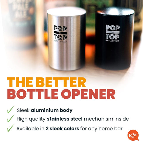 Pop-the-Top Beer Bottle Opener (Stainless): Automatic Bottle Cap Opener, Push Down Pop Off Bar Tool, Soda and Beer Cap Remover, Cool & Fun Gadget...