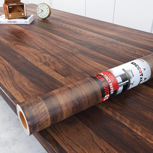 Decotalk Wood Grain Contact Paper for Cabinets Walnut Wood Countertop Peel and Stick Wallpaper Vinyl Dark Brown Wood Wallpaper Self Adhesive 12"x1...