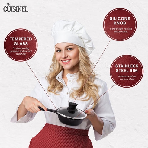 Cuisinel Glass Lid - 6"-inch/15.24-cm/158mm - Compatible with Lodge - Fully Assembled Tempered Replacement Cover - Oven Safe for Skillets Pots Pan...