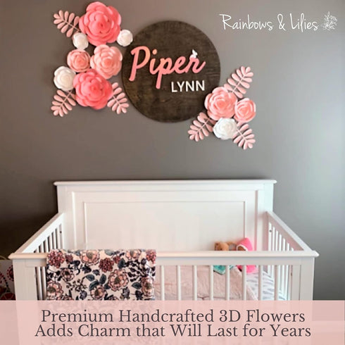 Rainbows & Lilies 15pc Large Paper Flowers Decorations for Wall - Reusable 3D Wall Decor for Girls Room, Nursery & Kids Bedroom - Pink & White Art...