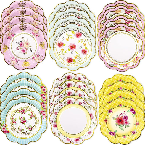 Fancy Land Floral Paper Plates 7.28 Inches Vintage Small Party Plate 24 ct...