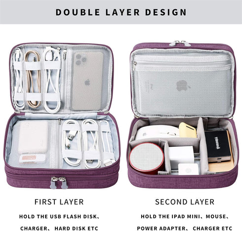 Travel Cable Organizer Bag, Electronic Accessories Case Portable Double Layer Cable Storage Bag for Cord,phone,Charger, Flash Drive, Phone, SD Car...