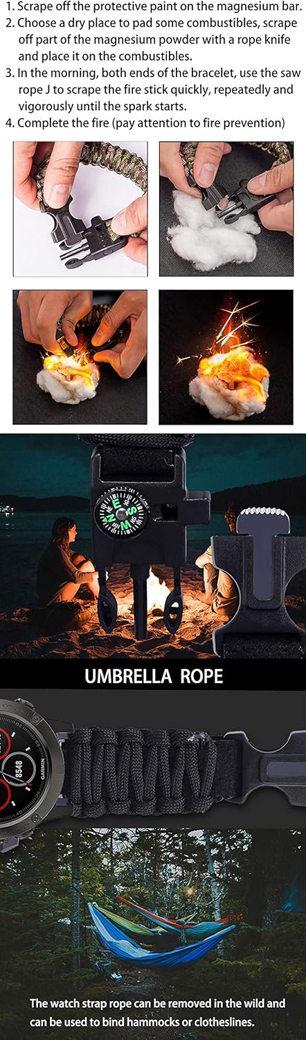 Onewly Compatible with Samsung Galaxy Watch 3 Band 45mm,Multi-Functional Outdoor Survival Umbrella Rope 22mm Watch Strap for Gear S3 Frontier/Clas...