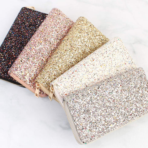 RIAH FASHION Rainbow Glitter Zip Around Wallet - Sparkly Confetti Single Zipper Clutch Purse with Card Slots (Rainbow - Silver)...
