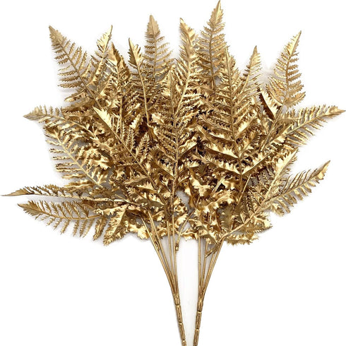 CATTREE Christmas Artificial Plants Decoration, Plastic Golden Shrubs Plant Simulation Boston Leaves Fake Fern Grass for Wedding Party Indoor DIY ...