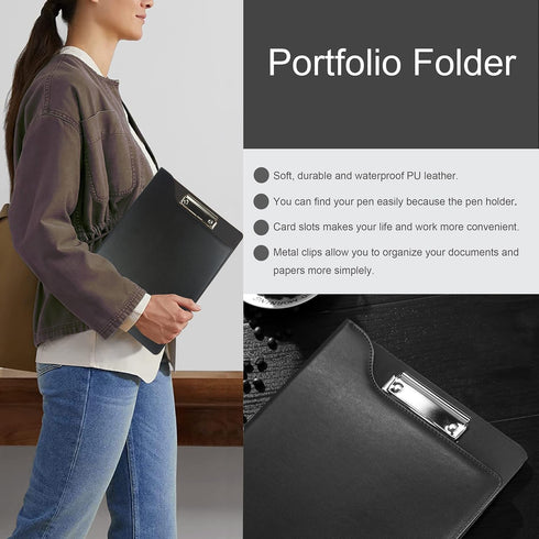 Portfolio Folder Binder-Business Leather A4 Padfolio Portfolio, Durable and Lightweight Conference Interview Resume Document Binder Organizer with...