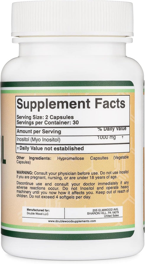 Inositol Capsules (Myo Inositol) 1000mg Health Support for Women (60 Count)(No Fillers, Vegan Safe, Gluten Free) by Double Wood...