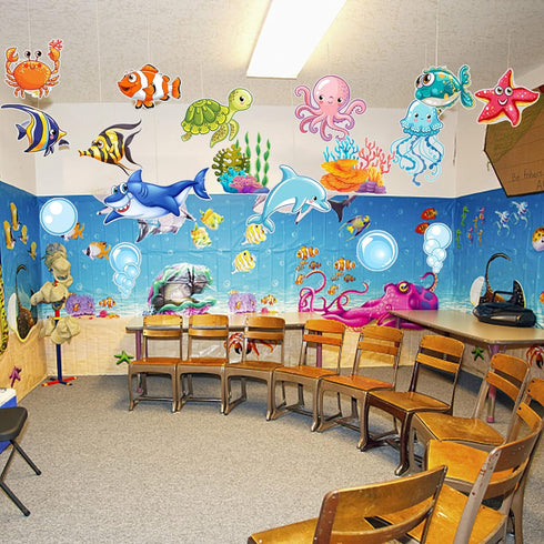 72 PCS Sea Life Paper Cutouts Under Sea Classroom Decorations Summer Ocean Bulletin Board Decor Tropical Fish Cutouts for School Classroom Bulleti...