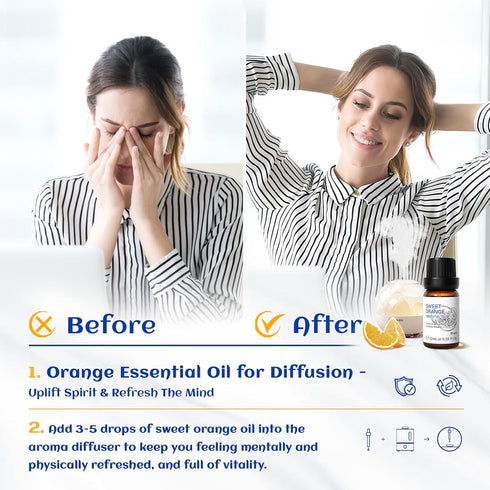 HIQILI Sweet Orange Essential Oil,100% Pure Natural for Diffuser, Aromatherapy-10ml...