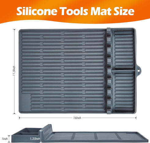 ISSEVE Silicone Griddle Tools Mat for Blackstone, Large Silicone Spatula Mat with Drip Pad, Grill BBQ Caddy Utensils Holder for Kitchen, Cooking &...