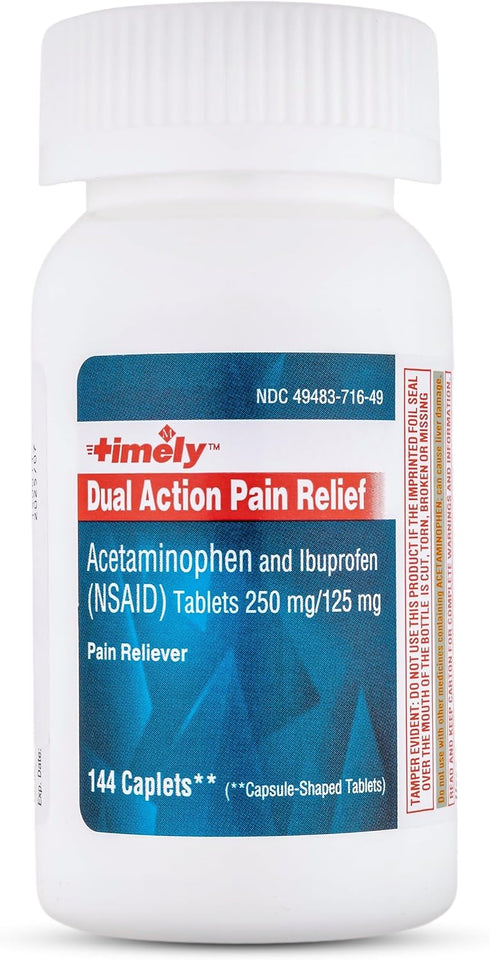 TIME-CAP LABS, INC. - Dual Action 144s – Acetaminophen 250mg & Ibuprofen 125 mg,Dual Action. Pain Reliever for Aches and Pains, Headache Relief, B...