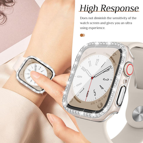 Goton 2 Pack Bling Screen Protector Case for Apple Watch Series 9 8 7 41mm with Tempered Glass, Women Glitter Diamond Rhinestone Full Protective B...