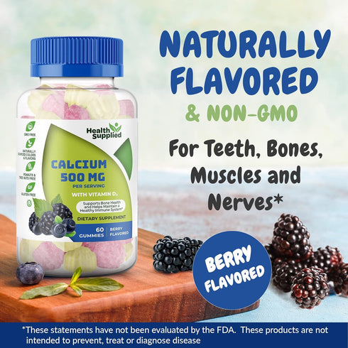Calcium 500mg with Vitamin D3 1000 IU Gummies | Daily Dietary Supplement | Bone Strength, Growth, Teeth | for Adults, Teens, Kids | Great Tasting ...