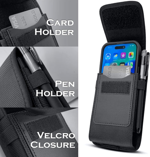 Cell Phone Pouch Belt Holster Case for iPhone 15, 15 Pro 14, 14 Pro 13 Pro, 13 12 Pro Xs X 11 XR Samsung Galaxy S24 S23 S22 S21 S20 S10 S9, ID Car...