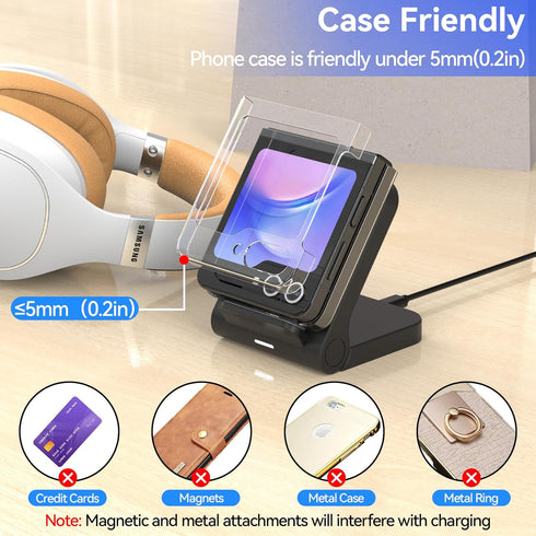 for Samsung Galaxy Z-Flip Wireless Charger: Galaxy Z Flip 6/5/4/3 Wireless Charging Stand, 15W Fast Wireless Charger for Galaxy Z Flip6/Z Flip5/Z ...
