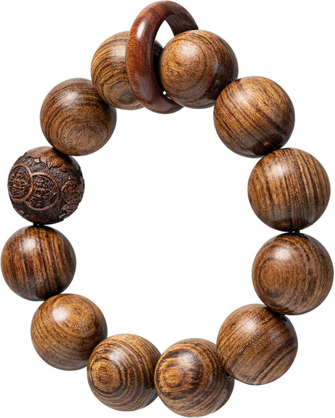 chuanglian-Bird Hut Handmade Unisex 12 Beads Natural Bubinga Wood Prayer Beads Link Wrist Meditation Star Ring Circumstellar Decompression Bracele...