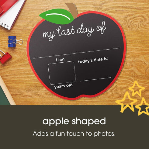 Pearhead First and Last Day of School Chalkboard, Reusable Apple-Shaped Double-Sided Fill-In Board with Yellow Chalk, Perfect Photo Prop for Schoo...