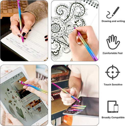 2 in 1 Ballpoint Pen with Stylus Tip Diamond Pen Fine Point Pens with Ink Pens with Stylus Tips 0.7mm Chinese Pens Black Ink Pens Rainbow Colors B...