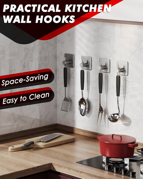 Adhesive Hooks Heavy Duty 22lb(Max) Wall Hooks, 5 Pack Self Adhesive Damage Free Utility Hooks Stainless Steel for Towel Coat Robe, Waterproof Oil...