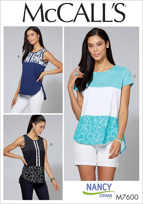 McCall's Misses'/Women's Pullover Tops With Contrast And Sleeve Variations Pattern, 18W-20W-22W-24W...