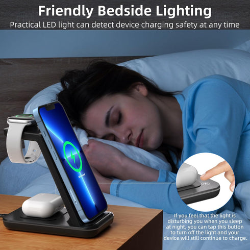Wireless Charging Station, 3 in 1 Fast Wireless Charger for iPhone 15/14/13/12/11 Series/SE/XS/XS Max/XR/X/8/8 Plus, Charging Stand for Apple Watc...
