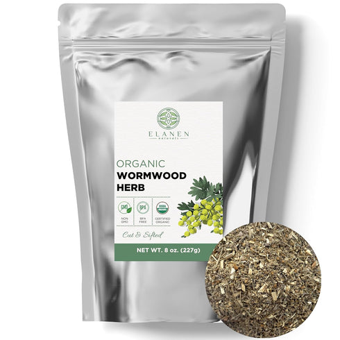 Elanen Naturals Organic Wormwood Herb 8 oz. (227g), USDA Certified Organic Artemisia absinthium, Wormwood Herb Tea, Worm Wood, Ajenjo, Cut & Sifte...