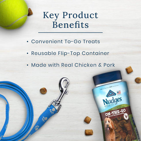 Blue Buffalo Nudges On The Go Natural Dog Treats, Chicken and Pork 5.5oz Reusable Container...