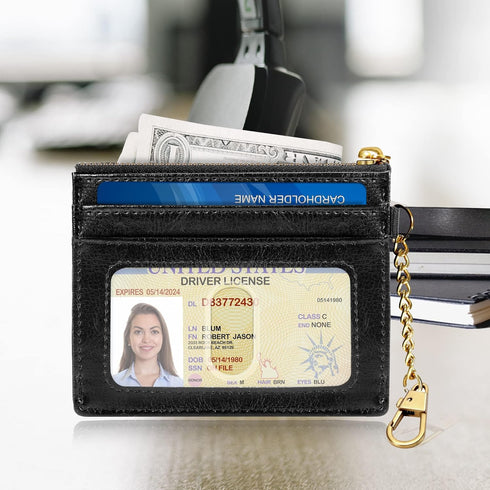 SEAVILIA Card Holder Keychain Wallet for Women/Men with ID Window Rfid Coin Purse Bee Gifts Slim Minimalist Small Wallet...