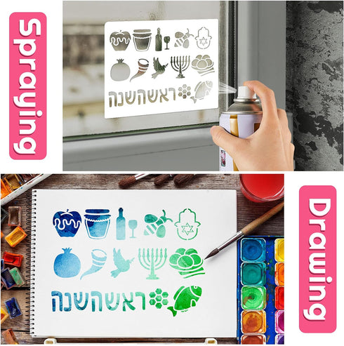 12 Pieces Hebrew Stencil Jewish Stencil Hebrew Plastic Stencil Hebrew Alphabet Letters Stencil Jewish Holidays Pictures Stencil 9.8 x 7.9 Inch Jew...
