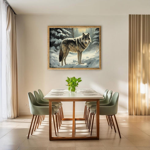 Posterizer 1 pcs-gray wolf in snowy wintery nature-oil painting style 1-Art for Animal Lovers-Landscape & Nature Art-Decor for Home & Office- unfr...