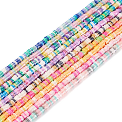Beadthoven 10 Strands 4mm Clay Beads Pearlized Clay Beads for Bracelet Making Heishi Beads Colorful Flat Beads Disc Beads Preppy Clay Beads for Je...